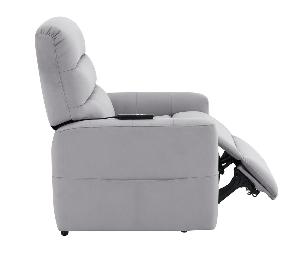 English Elm Freddie Gray Faux Leather Power Lift Recliner Gray with 2 Motors, 180° Lay-Flat, Remote Control B2726P404905