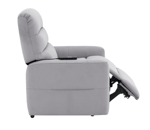 English Elm Freddie Gray Faux Leather Power Lift Recliner Gray with 2 Motors, 180° Lay-Flat, Remote Control B2726P404905