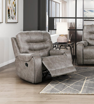 English Elm Grayish Brown Microfiber Reclining Sofa Set Three Piece Plush Living Room Suite B011S01263