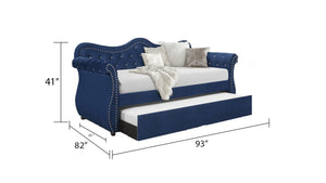English Elm Abby Tufted Velvet Daybed with Trundle in Blue — Hollywood Glam Crystal Accents, Nailhead Trim, Solid Wood Frame 808857571335