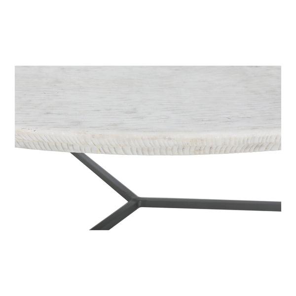 English Elm Chloe Round Marble Top Coffee Table with Open Iron Base for Modern Living Rooms B2769S00017