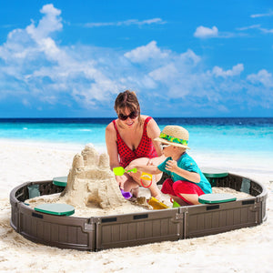 English Elm Outsunny Oval Hdpe Kids Sandbox with Cover and Four Built-in Seats for Backyard Play W2225P200382