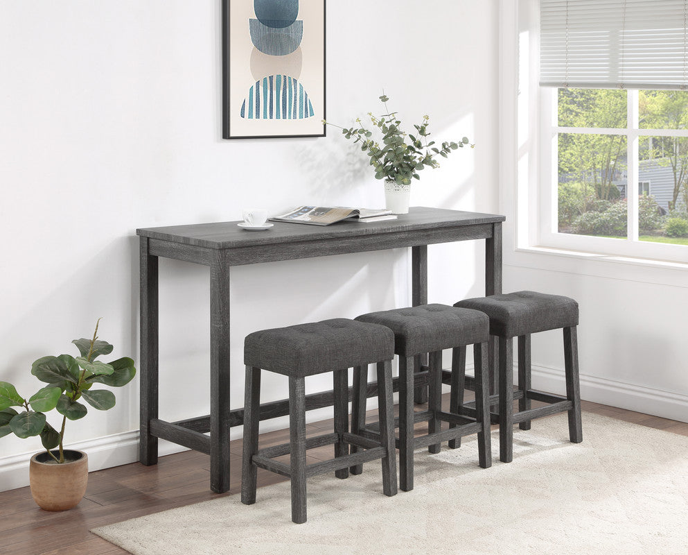 English Elm Orietta Wood Grain Pub Table Set with Tufted Linen Stools for Kitchen Dining B2749P413178