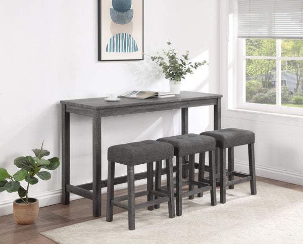 English Elm Orietta Wood Grain Pub Table Set with Tufted Linen Stools for Kitchen Dining B2749P413178