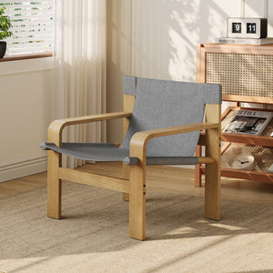 English Elm Detachable Oak Accent Chair with Solid Wood Frame, Wide Armrest, Removable Washable Linen Cover DARK GREY W2336P251806