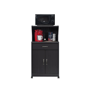 English Elm Microwave/Kitchen Cart Black finish with Drawer, Cord Management, Adjustable Shelf & Casters for Small Spaces B356P402799