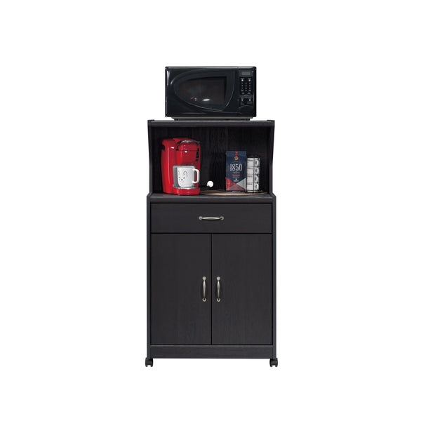 English Elm Microwave/Kitchen Cart Black finish with Drawer, Cord Management, Adjustable Shelf & Casters for Small Spaces B356P402799