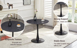 English Elm Round Faux Marble Tulip Pedestal Dining Table Mid Century Modern for Small Bistro Spaces Black+Gery W2920P405346