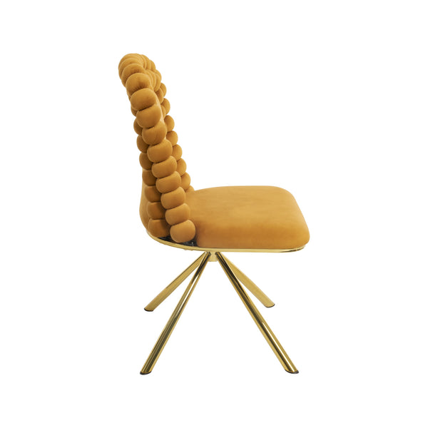 English Elm Dining Velvet Swivel Chairs Set of 2 with Hairball Backrest, Gold Metal Legs, Plush Foam Seat, Adjustable Feet Orange W757P281149