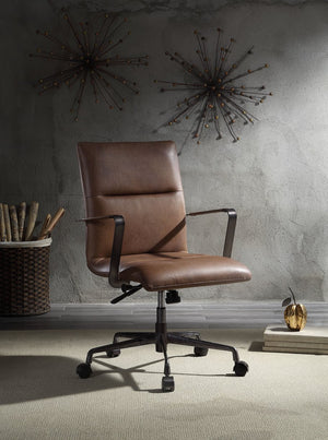 English Elm Indra Vintage Chocolate Top Grain Leather Executive Office Chair with 360° Swivel, Pneumatic Lift, Tufted High Backrest B2726P333498