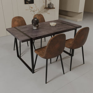 English Elm 59" Modern Black Mdf Dining Table Set With 4 Suede Chairs, Industrial Farmhouse Style For Comfort W2189S00628