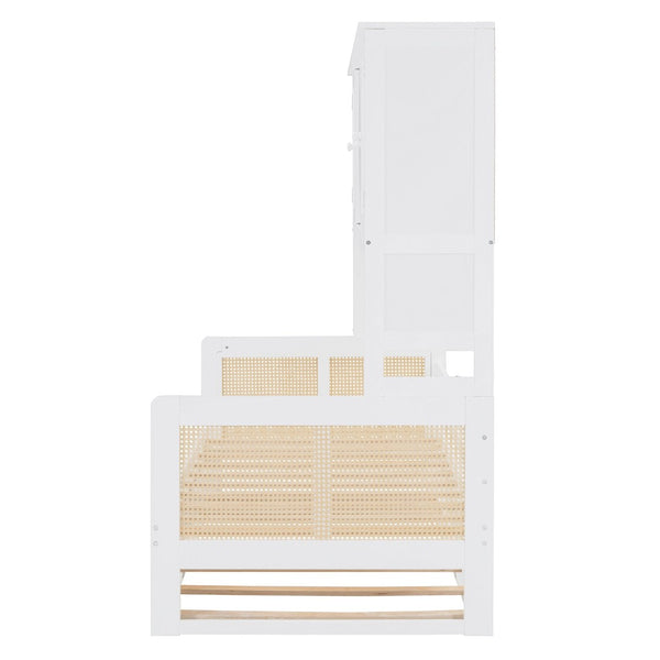 English Elm Twin Size Wooden Daybed With Trundle, Integrated Storage Cabinet & Modern White Finish For Space-Saving N820S00048K-GIGA