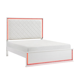 English Elm Contemporary Glam King Bed Faux Leather Tufted Headboard with 8-color Led Lighting B011S02299