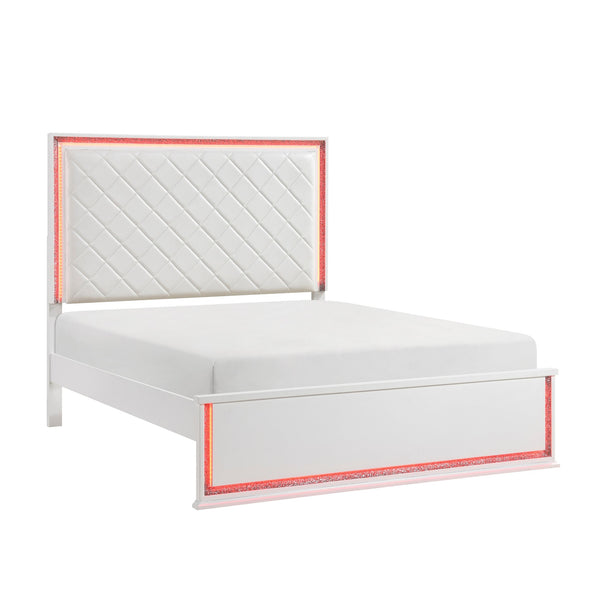 English Elm Contemporary Glam California King Bed Faux Leather Diamond Stitch Led Lighting B011S02298
