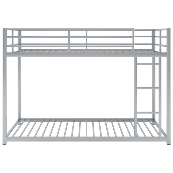 English Elm Twin Over Twin Metal Bunk Bed Low Profile with Full Guardrail Ladder Quiet Steel Frame Sturdy Support Silver MF285535AAN