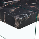 English Elm 43.3"X23.6" Black Marble-Patterned Mdf Coffee Table With Tempered Glass Legs.Suitable For Living Room.It Can Be Used Not Only As A Coffee Table But Also As A Side Table Or Display Stand.