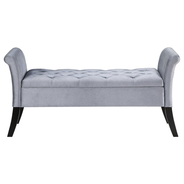 English Elm Pasley Velvet Button Tufted Rolled Arm Lift Top Storage Bench for Bedroom Entryway Silver B062P441162