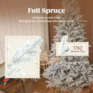 English Elm Homcom Frosted Spruce Artificial Holiday Tree with Snow Flocked Realistic Branch Tips W2225P485592