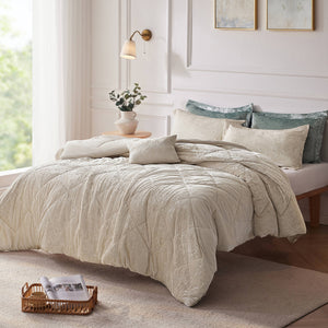 English Elm 4 Pcs King/Cal King Velvet Duvet Cover Set In Elegant Champagne With Quilted Design & Pillow B035P319877