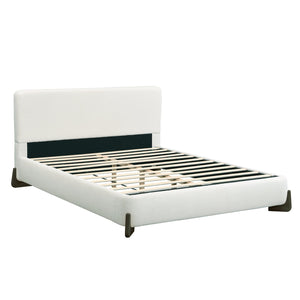 English Elm Elegant Boucle Queen Bed Solid Wood Legs Upholstered Headboard Modern Neutral Bedroom N769Q333728B