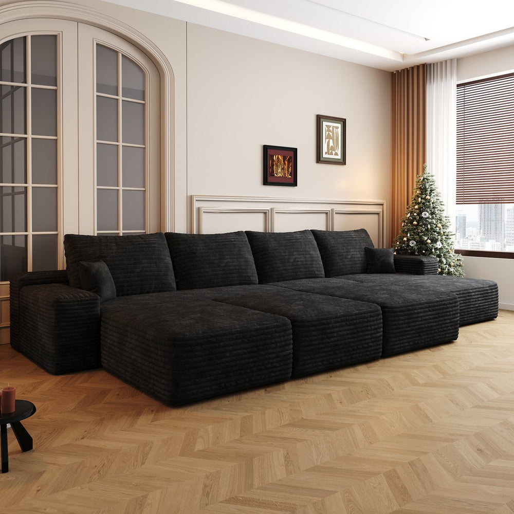 English Elm 135"Large Modular Cloud Sofa - 6-Seater Plush Corduroy Sectional For Modern Living Spaces, No Assembly! W2824S00037