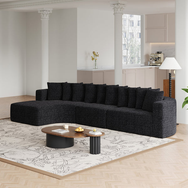 English Elm 131.1-inch Chenille Cloud Curved Sectional with Chaise Memory Foam Cushions 10 Pillows W3505S00012