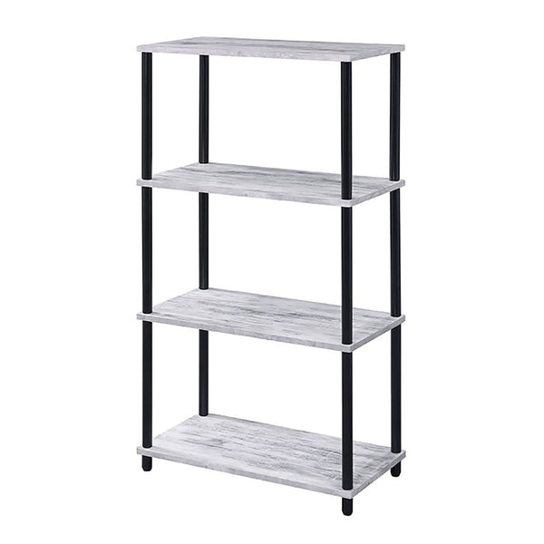 English Elm Antique Four-Shelf Bookshelf 44.5"H x 24.5"W Sturdy 15mm Panels Powder-Coated Antique White/Black B062P191047