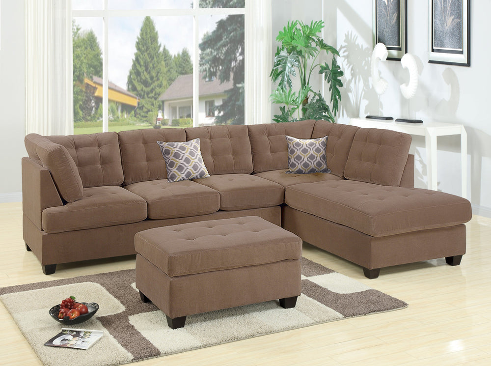 English Elm Living Room Waffle Suede Sectional Sofa Tufted Chaise Reversible Contemporary Style B011S02511