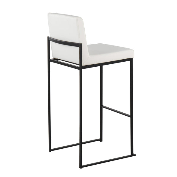 English Elm Fuji 30" High Back Barstools Set Of 3 In Black Steel & White Faux Leather - Stylish Comfort For Your Space B202P222206