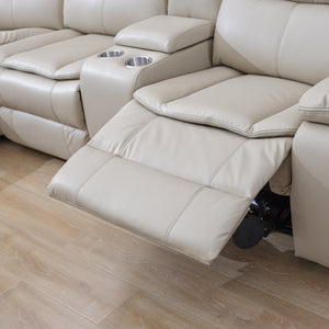 English Elm L Leather Power Reclining Sectional Sofa with USB Ports, Storage Console, Breathable Seating for 5 Cream W791S00016