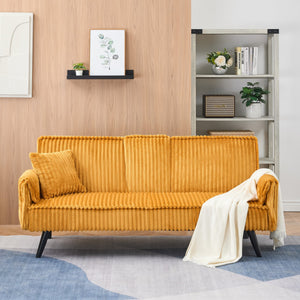 English Elm Minimalist Corduroy Three Seat Sofa with Reclining Backrest and Built in Cup Holders W1658P251973