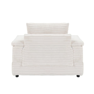 English Elm This Corduroy Single Seat Armchair with Storage Ottoman and Built-in Cup Holders White W1278S00078