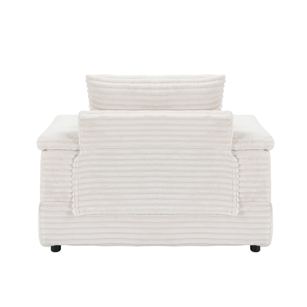 English Elm This Corduroy Single Seat Armchair with Storage Ottoman and Built-in Cup Holders White W1278S00078
