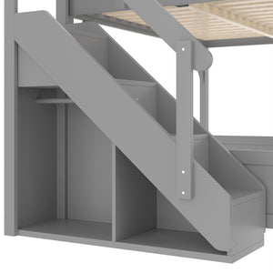 English Elm Twin Low Loft Bed Solid Pine Frame Kids Study Desk Blackboard Storage White Gray W1580S00469