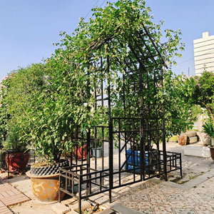 English Elm Metal Garden Arch Gate with Planters Powder Coated Steel Climbing Rose Trellis Outdoor W1586P278425