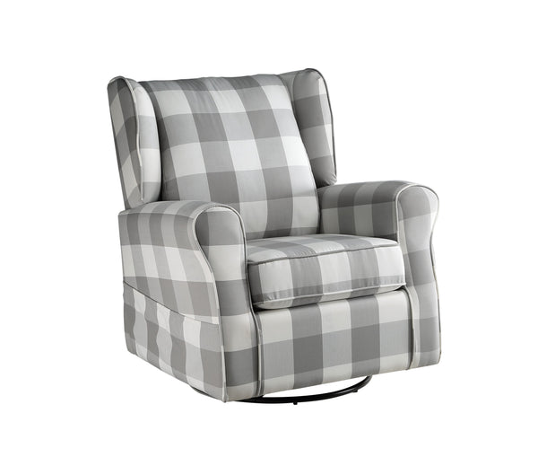 English Elm Patli Gray & White Fabric Glider Chair with Swivel, Pocketed Armrest, Soft Upholstery Comfort B2726P242561
