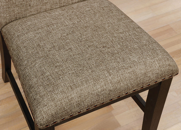 English Elm Transitional Espresso Frame 2pc Side Chairs with Warm Gray Fabric, Nailhead Trim, Padded Seat & Back, Rustic Elegance B2741P309198