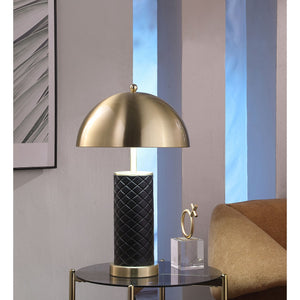 English Elm Mantova Black Quilted 23" Dome Table Lamp Set of 2 — Faux Leather Diamond Stitch, Gold Accent Finish B062P299849