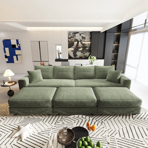 English Elm 102.4" Plush Corduroy 4-Seat Sofa - Modular Cloud Couch With Soft Pillows & Versatile Ottomans, Green W1885S00139
