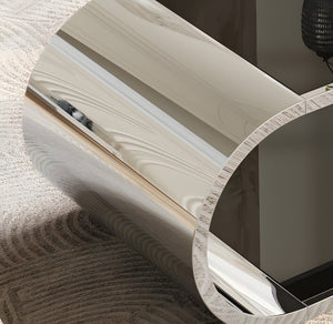 English Elm 57" Oval Silver Stainless Coffee Table with Black Tempered Glass, 2-Tier Storage, Modern Durable Design W3456S00029