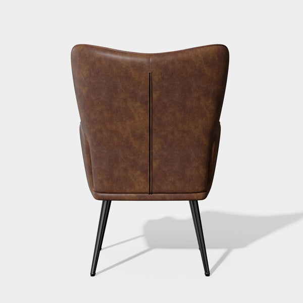 English Elm Elegant Upholstered Chair Ergonomic Wing-Back Armchair with PU Leather, Metal Legs, 150kg Capacity Brown T3950P394352