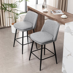 English Elm Counter Mid-Century Swivel Bar Stools Set of 2 – Upholstered Linen Seats, 360° Comfort, Metal Legs LIGHT GREY W2200P152176