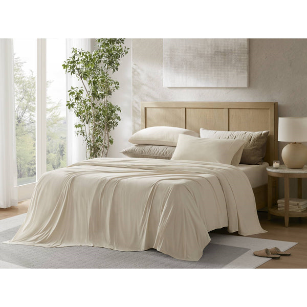 English Elm 4-piece King Nylon Spandex Sheet Set Moisture Wicking Stretch Cool Sleep Bedding Ivory B035P408286