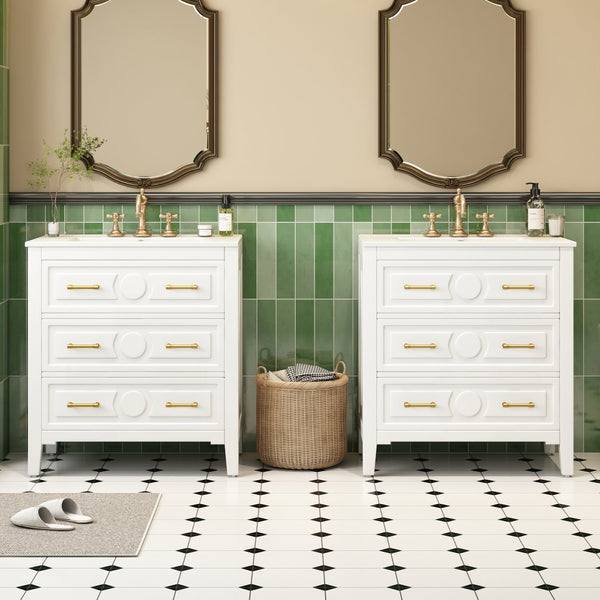 English Elm 60'' Bathroom Vanity Set With Elegant Ceramic Sink, Soft-Close Drawers, Solid Wood Frame Storage Solution N710SS00003K