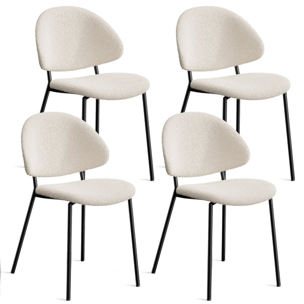 English Elm Set of 4 Upholstered PU Leather Dining Chairs with Curved Backrest and Slim Metal Legs for Stylish Homes Ivory White W3010P291310