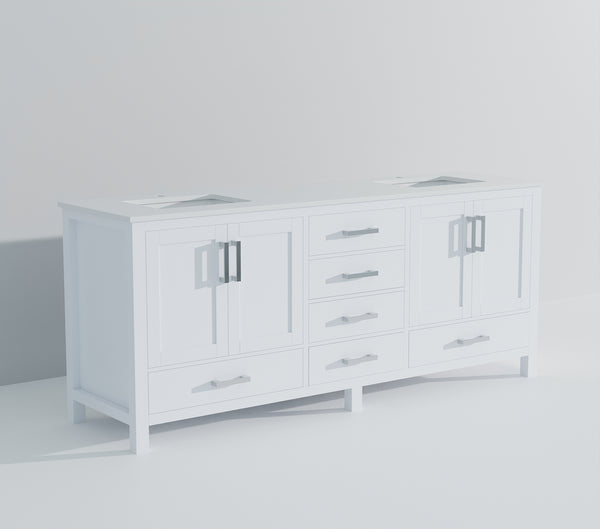 English Elm White Double Bath Vanity 84 in W x 22 in D with White Quartz Top, Solid Wood, Soft-Close Drawers and Ample Storage B2731P258968