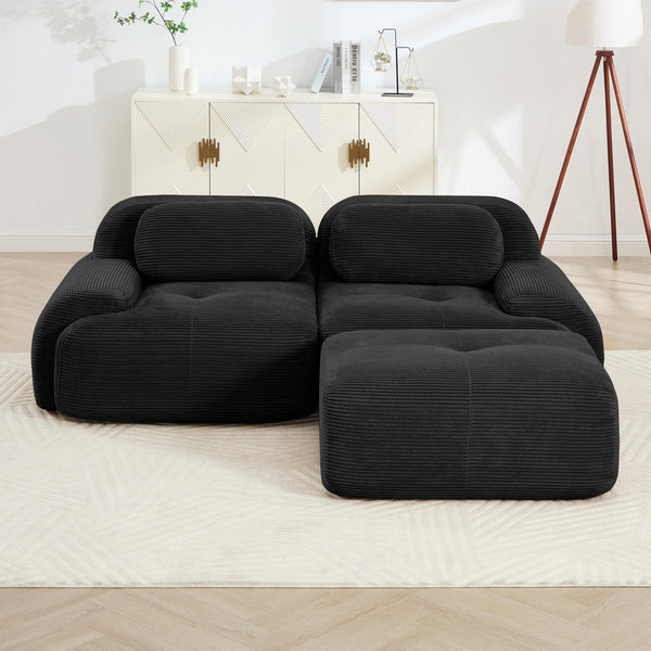 English Elm 82'' Modular L-shaped Sectional Sofa Corduroy Upholstery Curved Arms for Living Rooms Black W714S01273