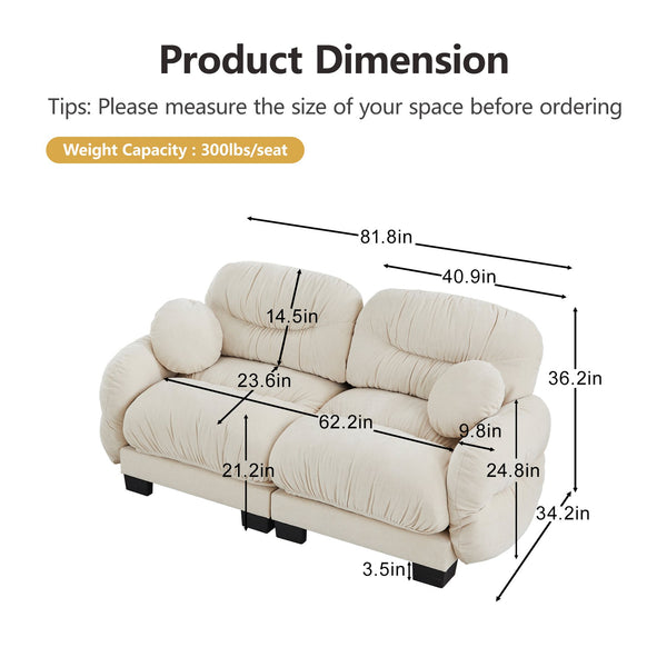 English Elm Pleated Chenille Two Seater Modular Sofa with Curved Armrests and Ergonomic Foam Cushions Beige W5656S00037