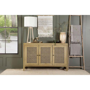 English Elm Ashton Solid Mango Wood Accent Cabinet with Woven Cane Doors and Brass Hardware B062P451992