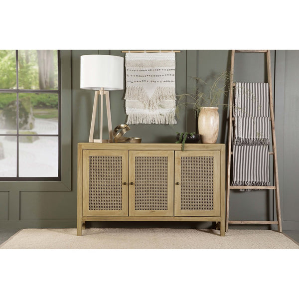 English Elm Ashton Solid Mango Wood Accent Cabinet with Woven Cane Doors and Brass Hardware B062P451992